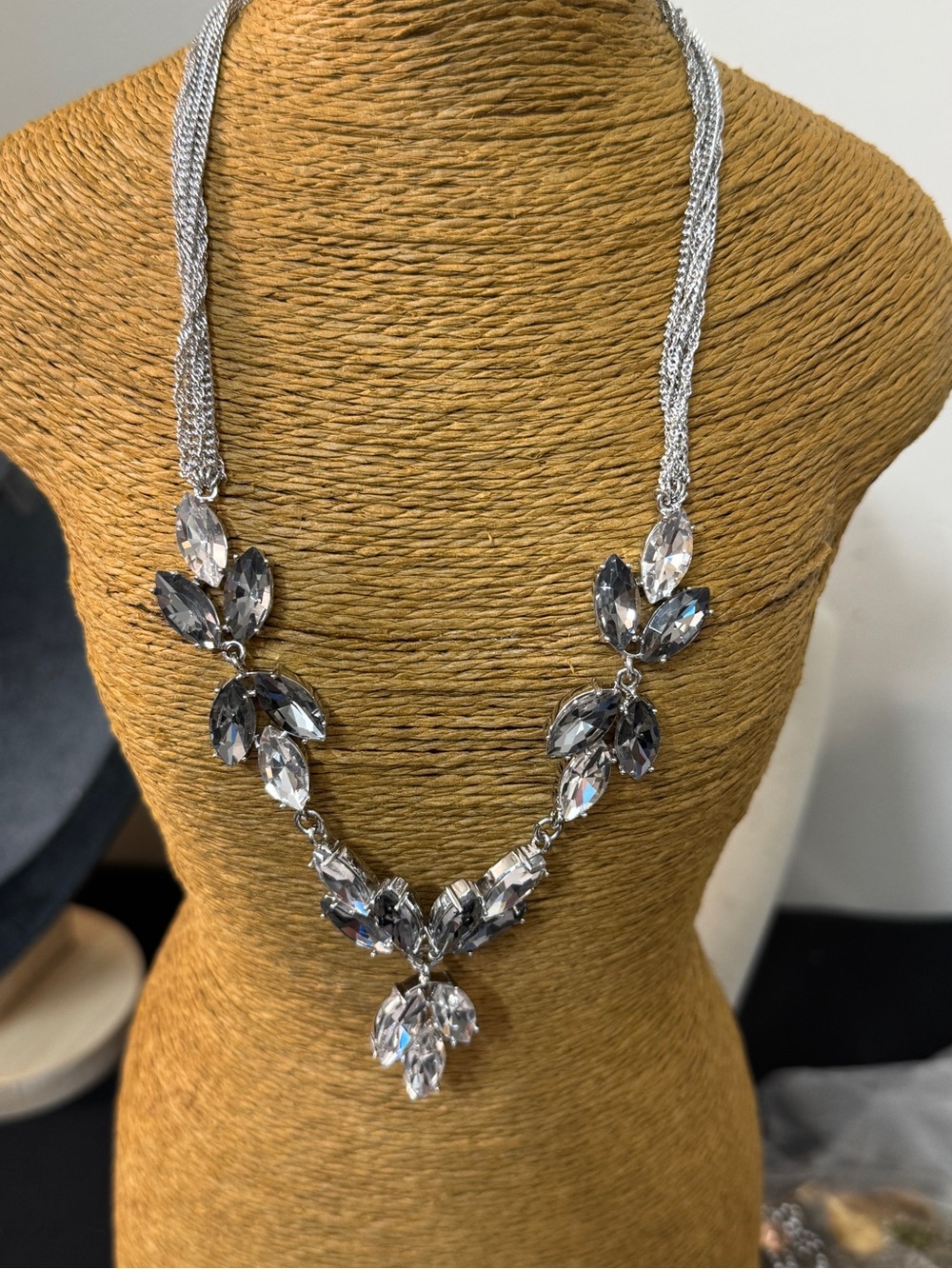 Silver and Smoky Crystal Statement Necklace - Picture 4 of 4